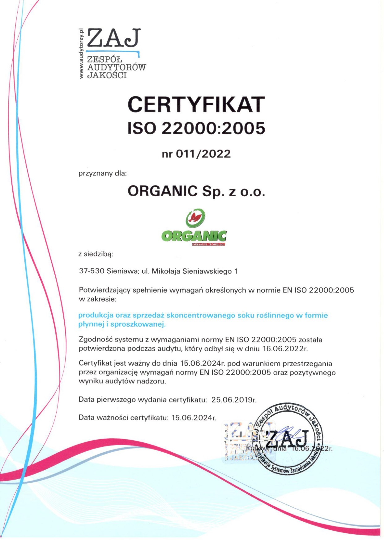 certyfikat iso 22000:2005 pl